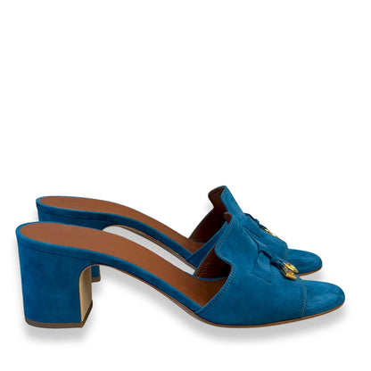 LORO PIANA BLUE GREEN SUMMER CHARMS HEELED SANDALS