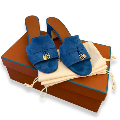 LORO PIANA BLUE GREEN SUMMER CHARMS HEELED SANDALS