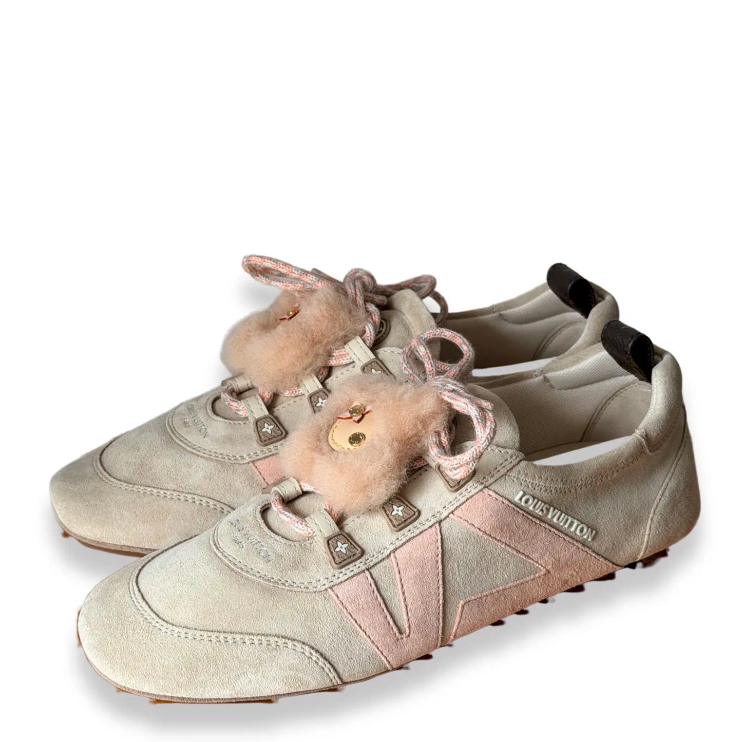 LOUIS VUITTON BEIGE & PINK SUEDE SNEAKERS