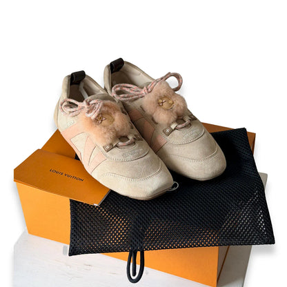 LOUIS VUITTON BEIGE & PINK SUEDE SNEAKERS
