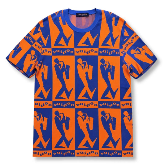 LOUIS VUITTON BLUE AND ORANGE KNIT SHORT SLEEVE T-SHIRT