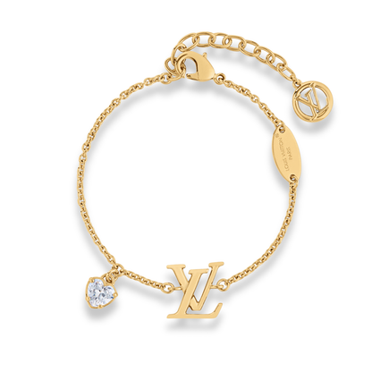 LOUIS VUITTON GOLD-TONE LV & HEART CHARM BRACELET
