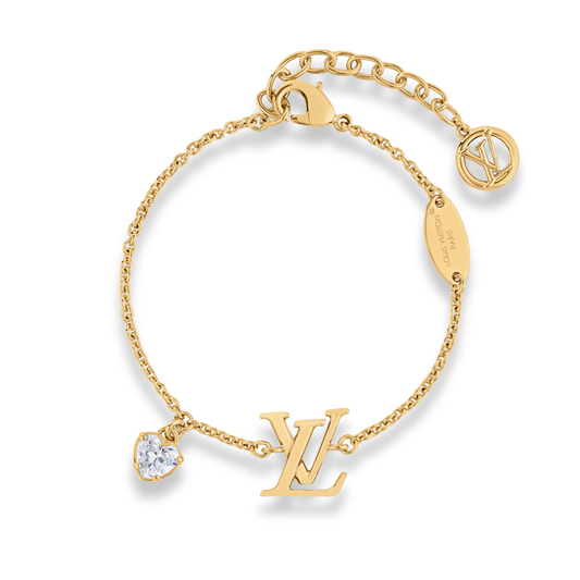 LOUIS VUITTON GOLD-TONE LV & HEART CHARM BRACELET