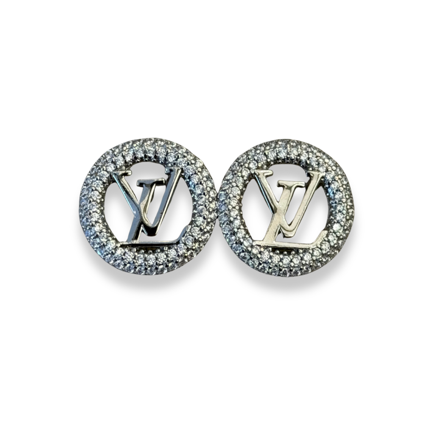 LOUIS VUITTON SILVER-TONE CRYSTAL LOGO STUD EARRINGS