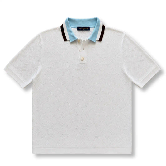 LOUIS VUITTON WHITE AND LIGHT BLUE KNIT POLO SHIRT