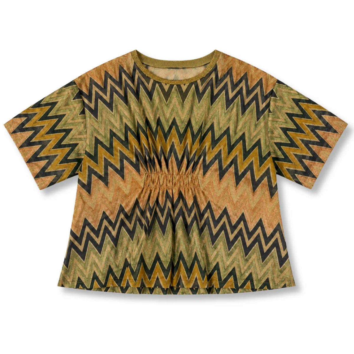 MISSONI GOLD GREEN ZIGZAG PRINT TOP