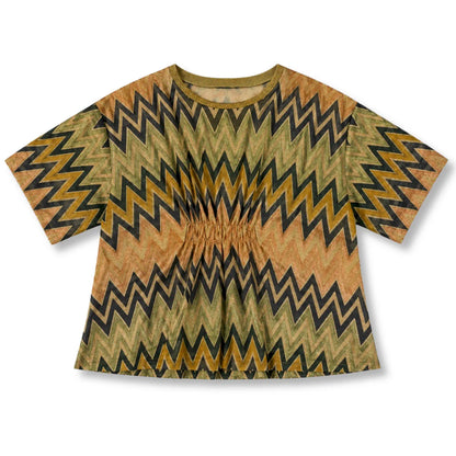 MISSONI GOLD GREEN ZIGZAG PRINT TOP