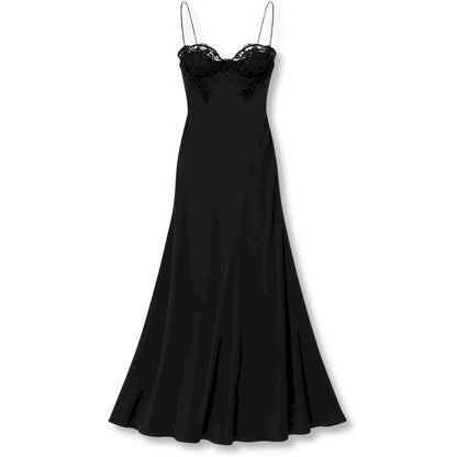 MIU MIU BLACK LACE-TRIMMED SLIP DRESS