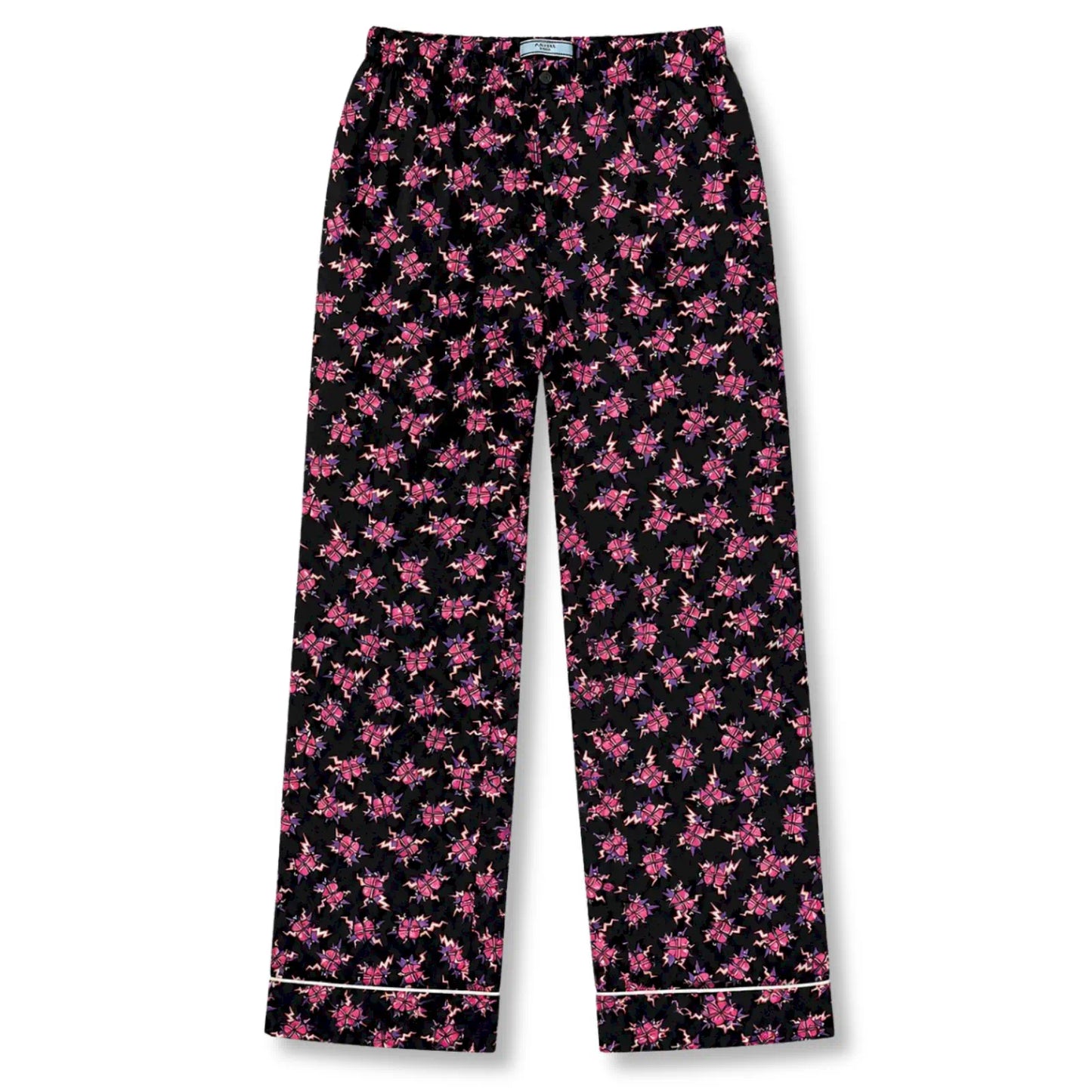 PRADA BLACK MULTICOLOR PRINTED PAJAMA PANTS