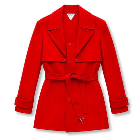 BOTTEGA VENETA RED BELTED TRENCH COAT