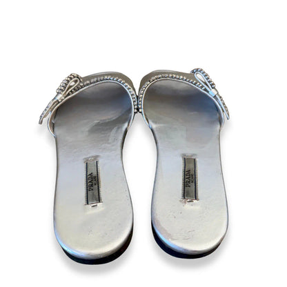 PRADA SILVER CRYSTAL-EMBELLISHED SLIDE SANDALS