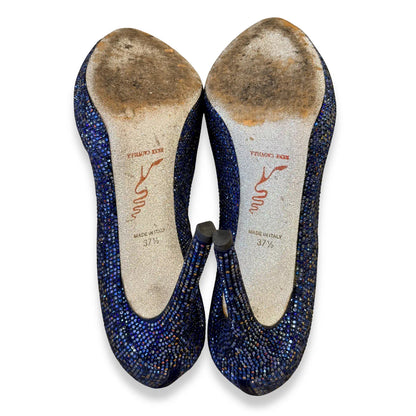 RENÉ CAOVILLA BLUE CRYSTAL PEEP-TOE HEELS