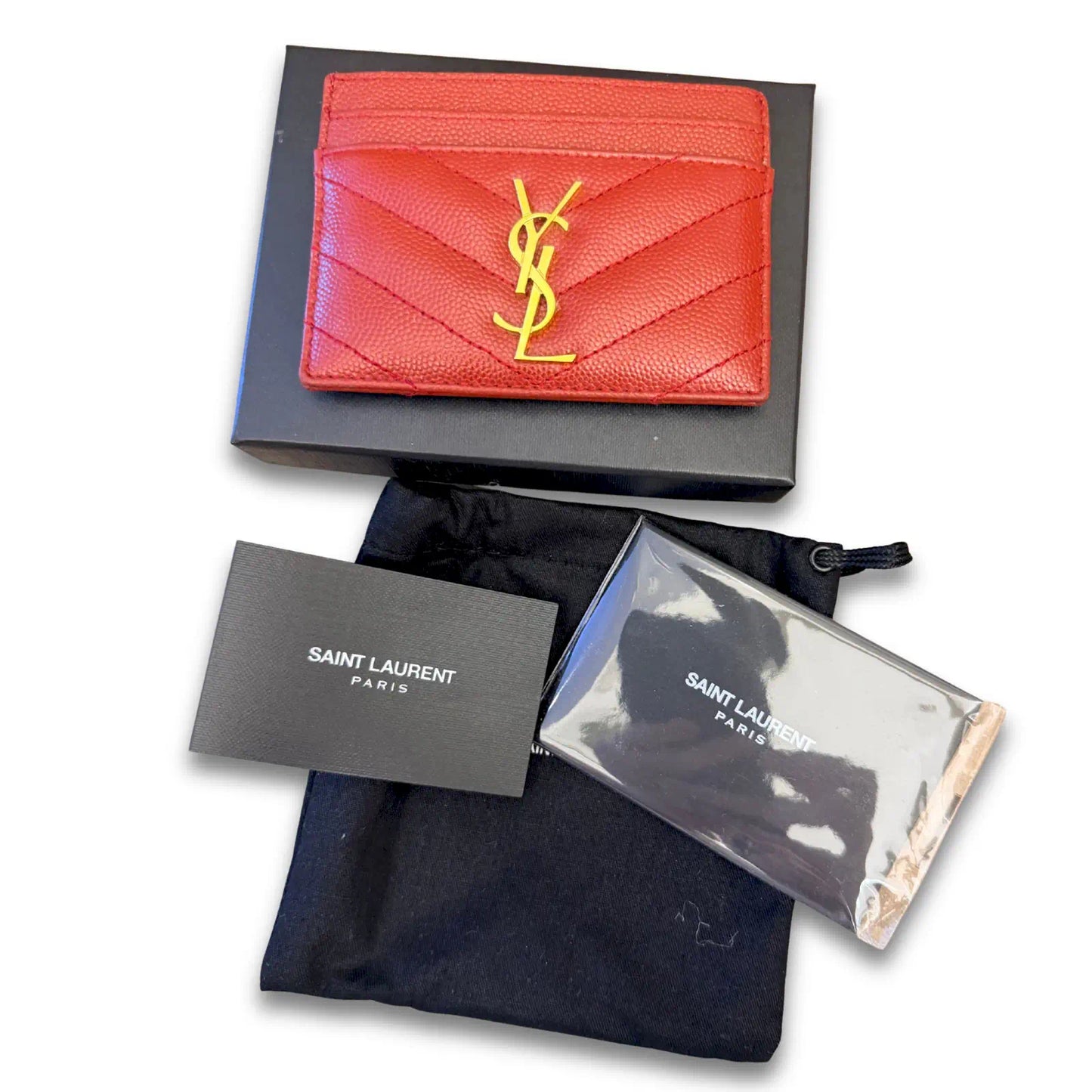 SAINT LAURENT RED MONOGRAM CARD HOLDER