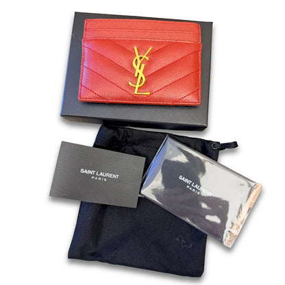 SAINT LAURENT RED MONOGRAM CARD HOLDER