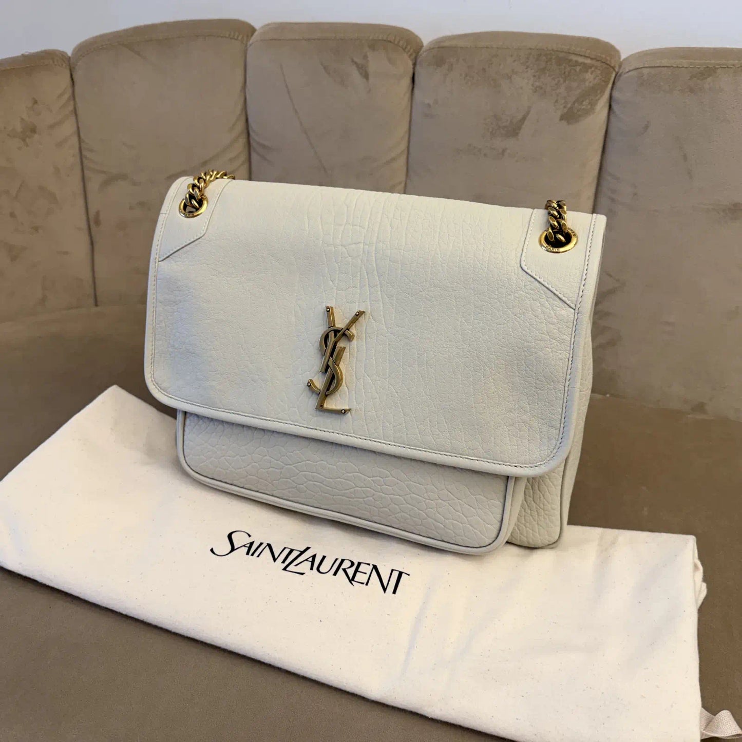 SAINT LAURENT WHITE NIKI LEATHER SHOULDER BAG