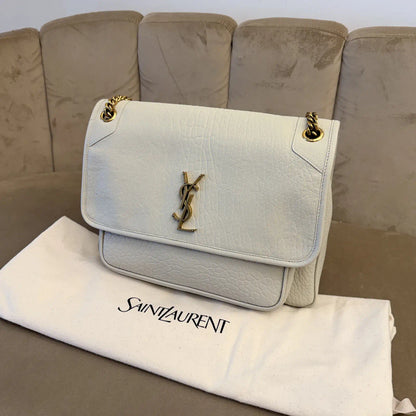 SAINT LAURENT WHITE NIKI LEATHER SHOULDER BAG