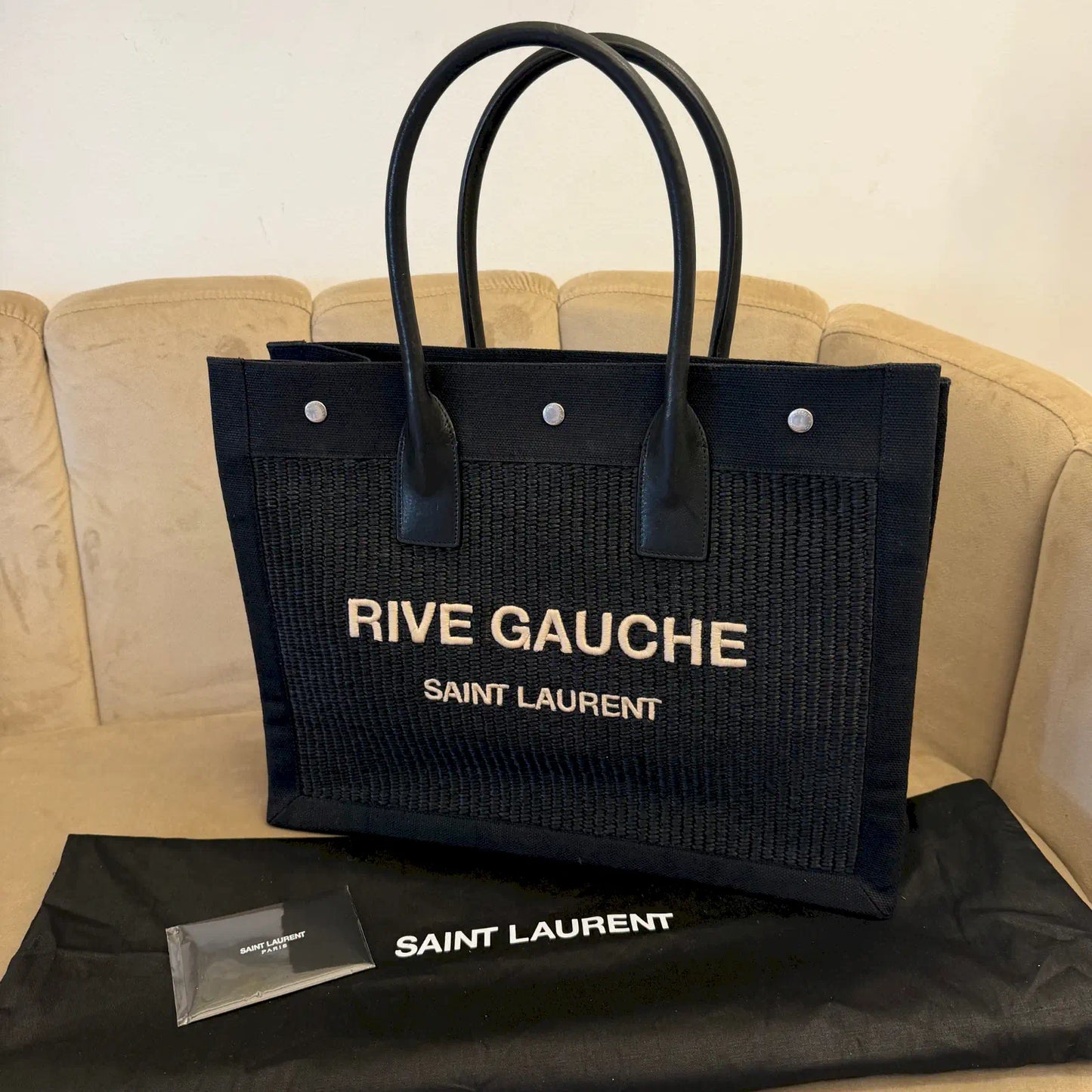 SAINT LAURENT BLACK RIVE GAUCHE SMALL TOTE BAG