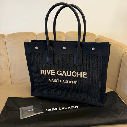 SAINT LAURENT BLACK RIVE GAUCHE SMALL TOTE BAG