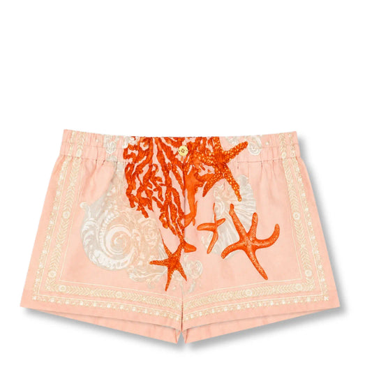 VERSACE PINK CORAL PRINT SILK SHORTS