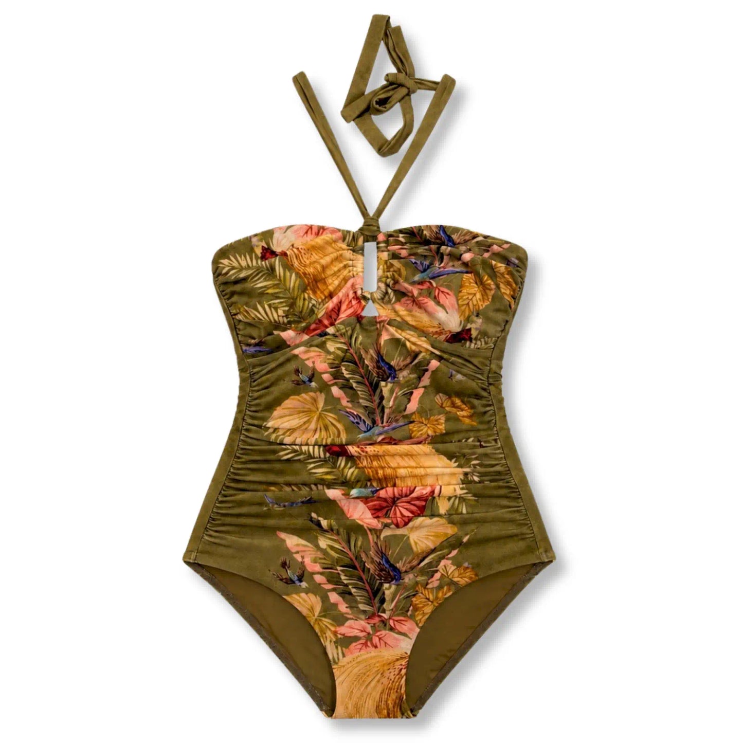 ZIMMERMANN KHAKI PALM FLORAL ASCENSION SWIMSUIT