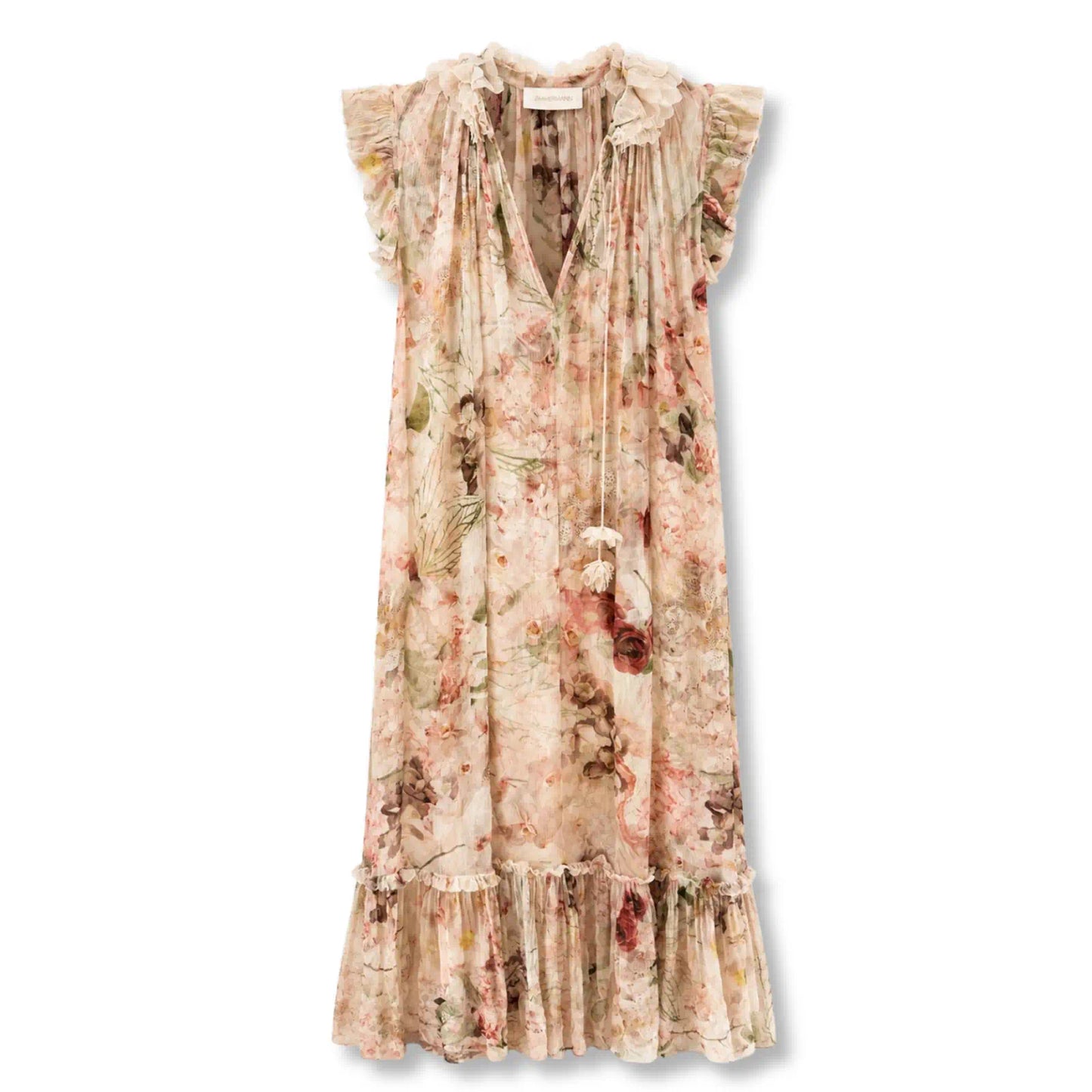 ZIMMERMANN PINK FLORAL RUFFLE MAXI DRESS