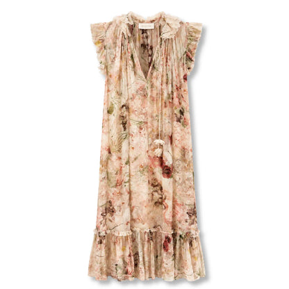 ZIMMERMANN PINK FLORAL RUFFLE MAXI DRESS