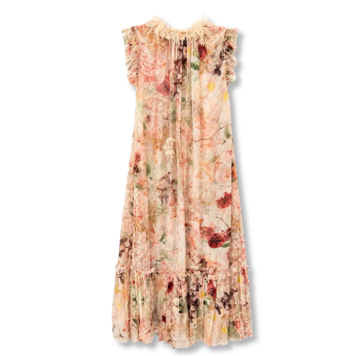 ZIMMERMANN PINK FLORAL RUFFLE MAXI DRESS
