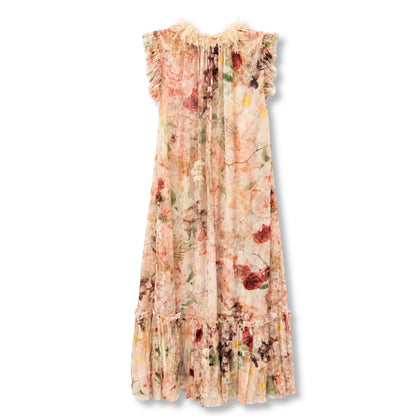 ZIMMERMANN PINK FLORAL RUFFLE MAXI DRESS