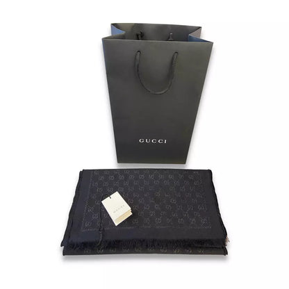 GUCCI BLACK WOOL SCARF