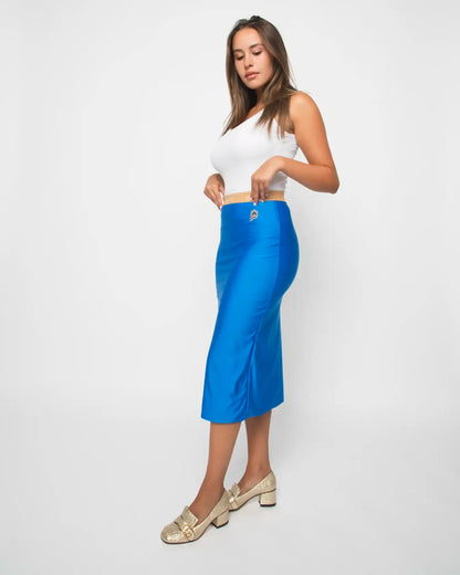 FALDA GUCCI DE NEOPRENO AZUL DE LA COLECCIÓN CRUCERO