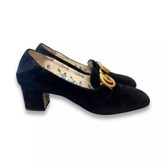 GUCCI BLACK VELVET MALAGA MID-HEEL