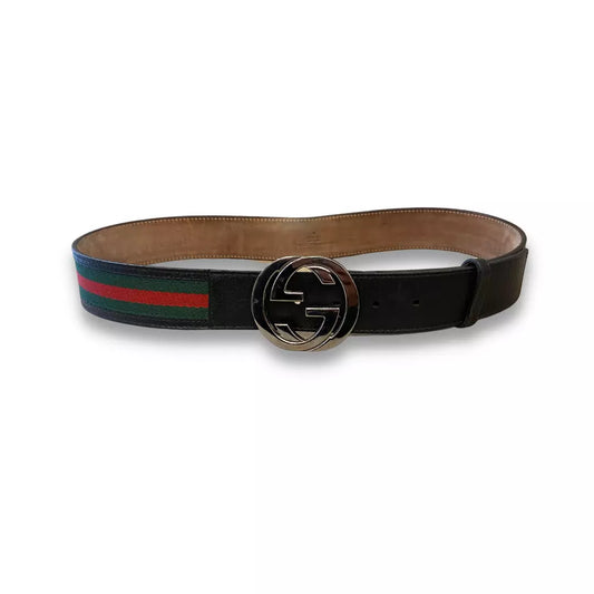 GUCCI DOUBLE G BLACK STRIPES BELT