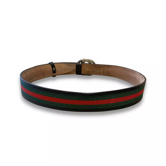 Cinturón GUCCI con doble G y rayas negras