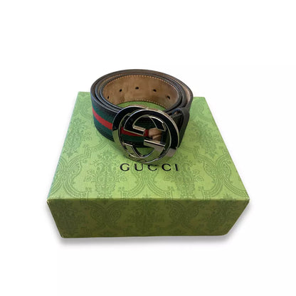 GUCCI DOUBLE G BLACK STRIPES BELT