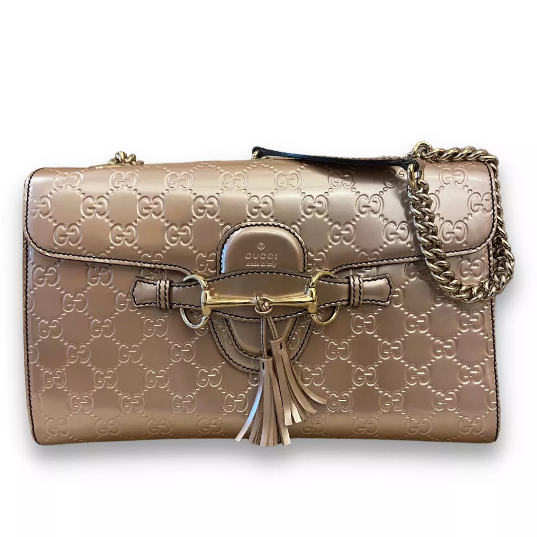 GUCCI PINK MONOGRAM METALLIC BAG