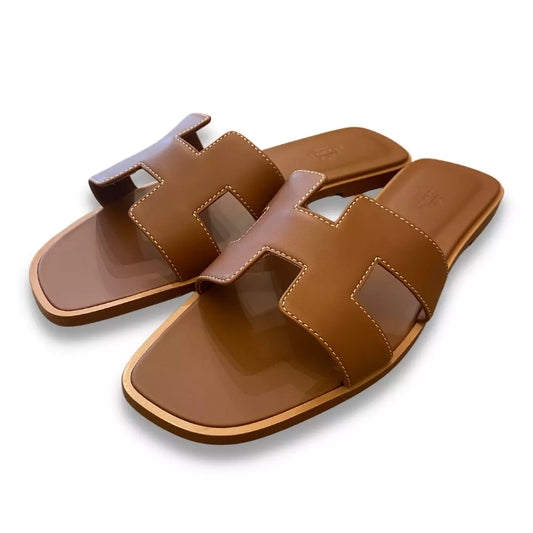 Replica Hermes Oran Sandals In Brown Ostrich Leather