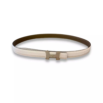 HERMÈS MINI H ETOUPE/WHITE REVERSIBLE BELT