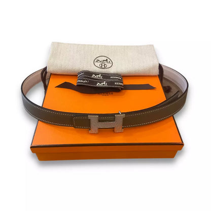 HERMÈS MINI H ETOUPE/WHITE REVERSIBLE BELT