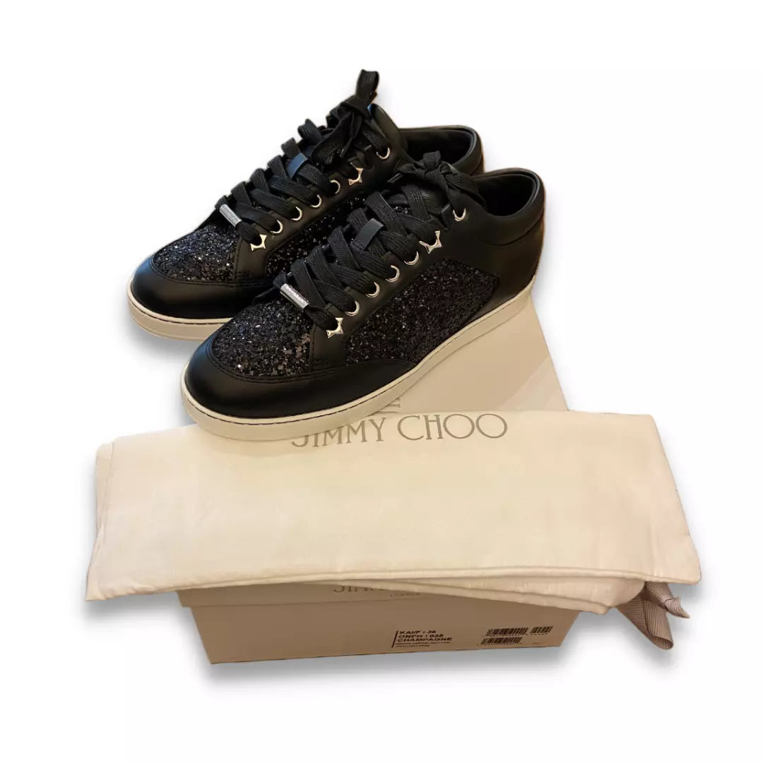 JIMMY CHOO BLACK GLITTER TRAINERS