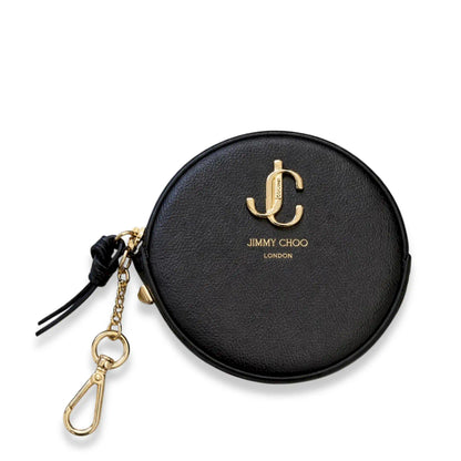 JIMMY CHOO BLACK LEATHER ROUND COIN PURSE