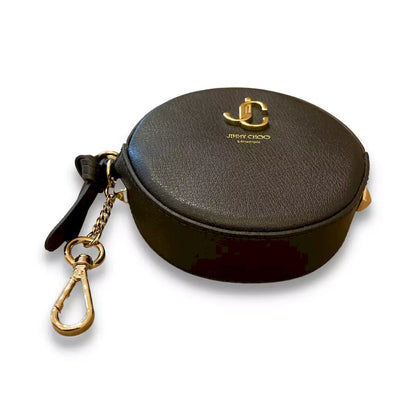 JIMMY CHOO BLACK LEATHER ROUND COIN PURSE