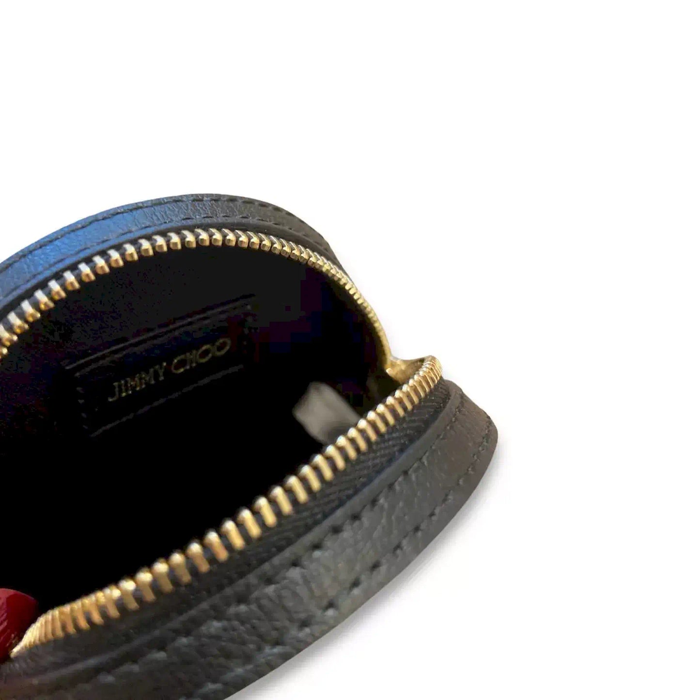 JIMMY CHOO BLACK LEATHER ROUND COIN PURSE