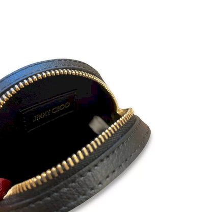 JIMMY CHOO BLACK LEATHER ROUND COIN PURSE