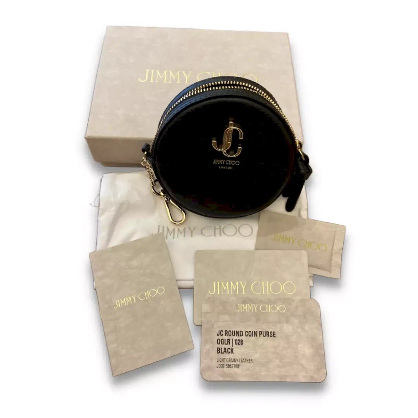 JIMMY CHOO BLACK LEATHER ROUND COIN PURSE