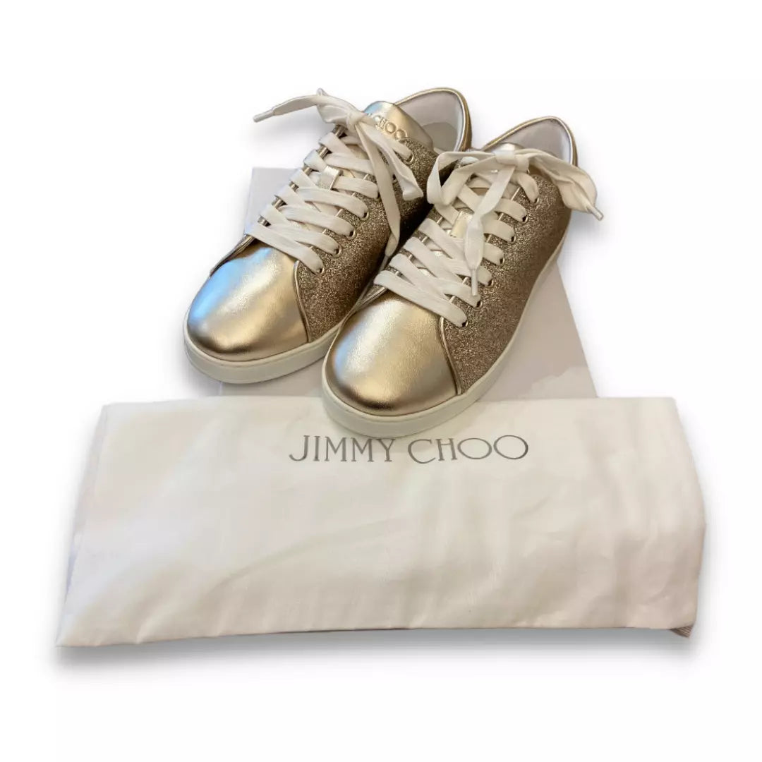 JIMMY CHOO CHAMPAGNE GLITTER SNEAKERS