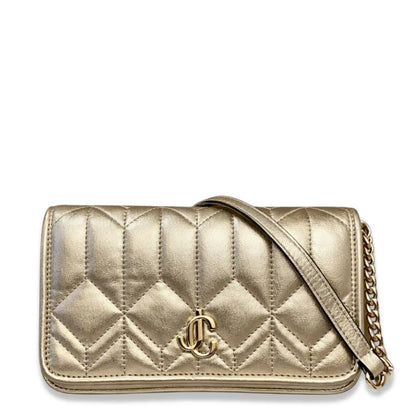 JIMMY CHOO GOLD AVENUE WALLET ON CHAIN BAG