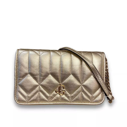 JIMMY CHOO GOLD AVENUE WALLET ON CHAIN BAG