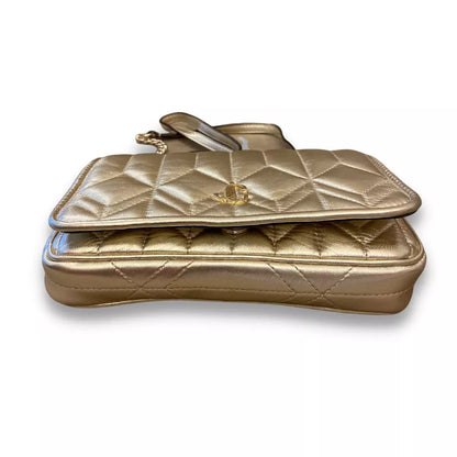 JIMMY CHOO GOLD AVENUE WALLET ON CHAIN BAG