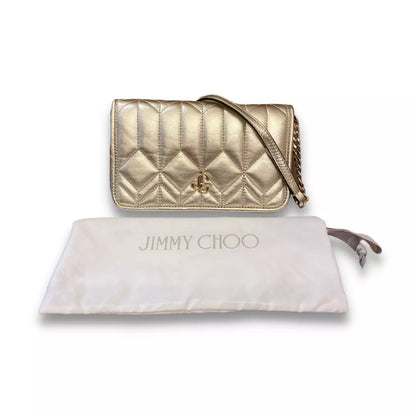 JIMMY CHOO GOLD AVENUE WALLET ON CHAIN BAG