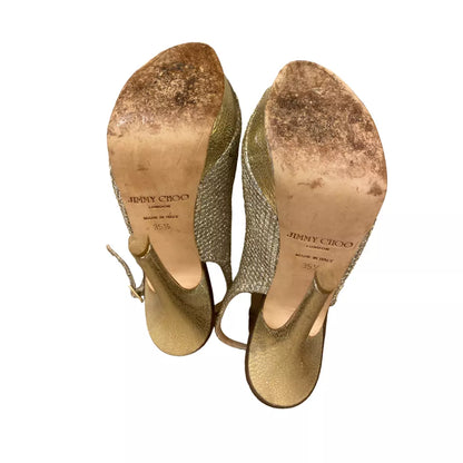 JIMMY CHOO GOLD GLITTER SANDAL HEELS